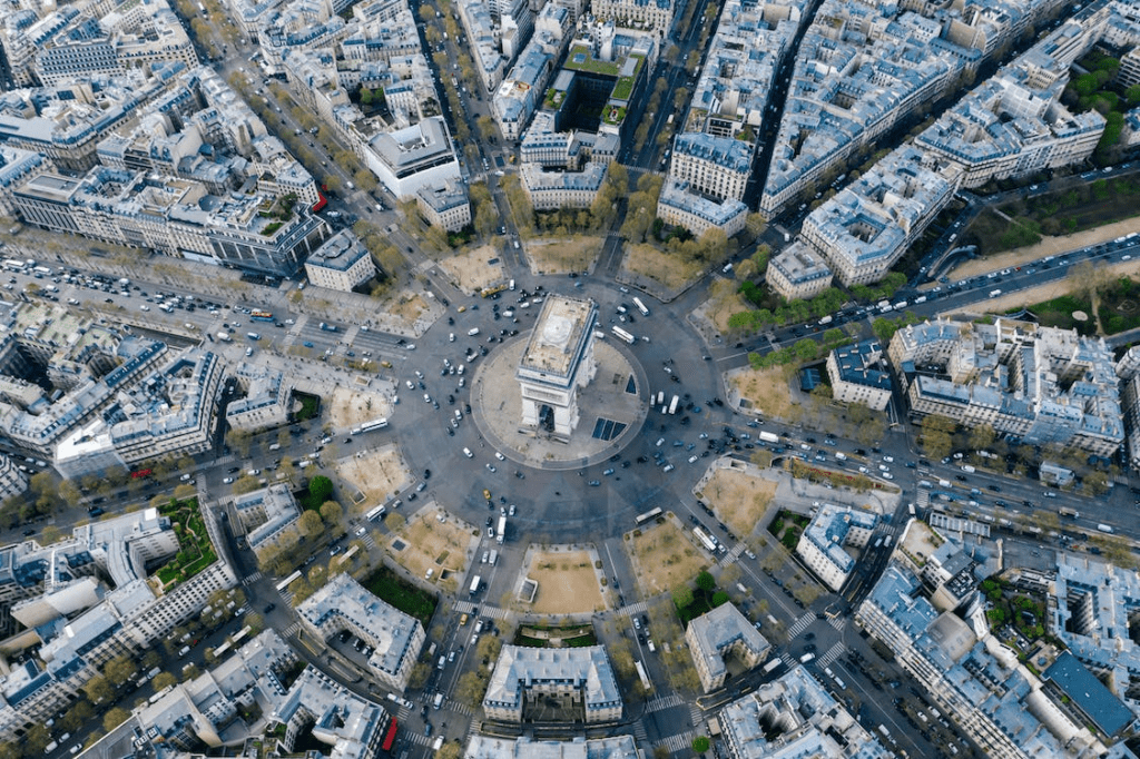 Arc de Triomphe in Paris View from Above